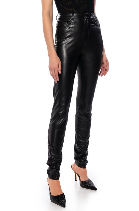 BUTTERY FAUX LEATHER PANTS WITH 4 WAY STRETCH IN BLACK