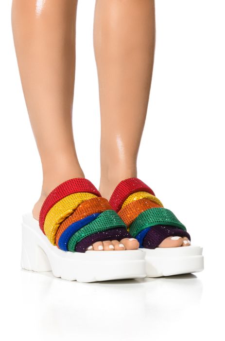 CANI EMBELLISHED CHUNKY HEEL PLATFORM SANDAL IN RAINBOW