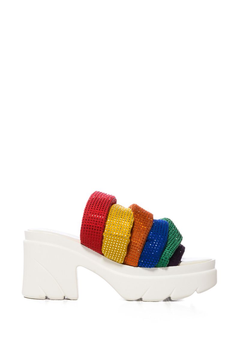 CANI EMBELLISHED CHUNKY HEEL PLATFORM SANDAL IN RAINBOW