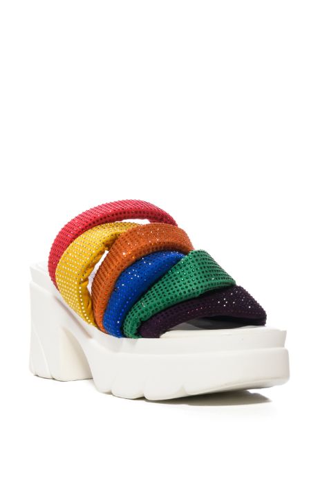 CANI EMBELLISHED CHUNKY HEEL PLATFORM SANDAL IN RAINBOW