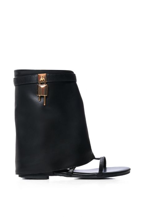 CARLA FOLD OVER FLAT BOOTIE SANDAL IN BLACK