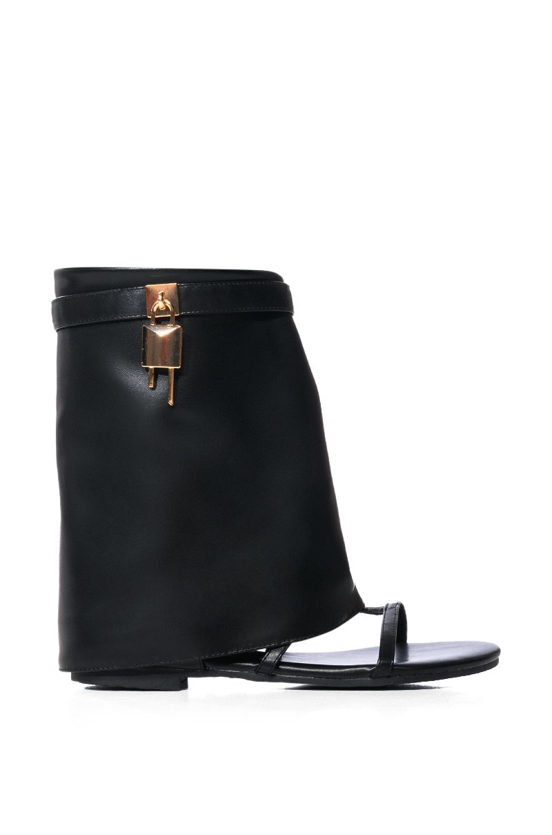 CARLA FOLD OVER FLAT BOOTIE SANDAL IN BLACK