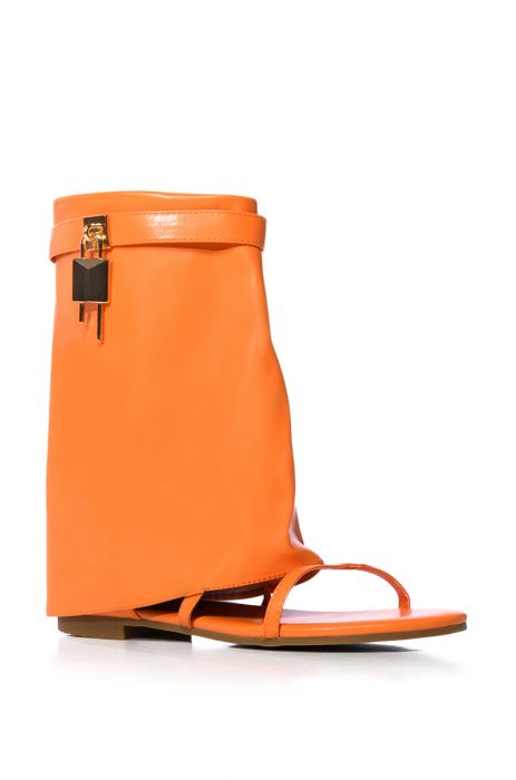 CARLA FOLD OVER FLAT BOOTIE SANDAL IN ORANGE