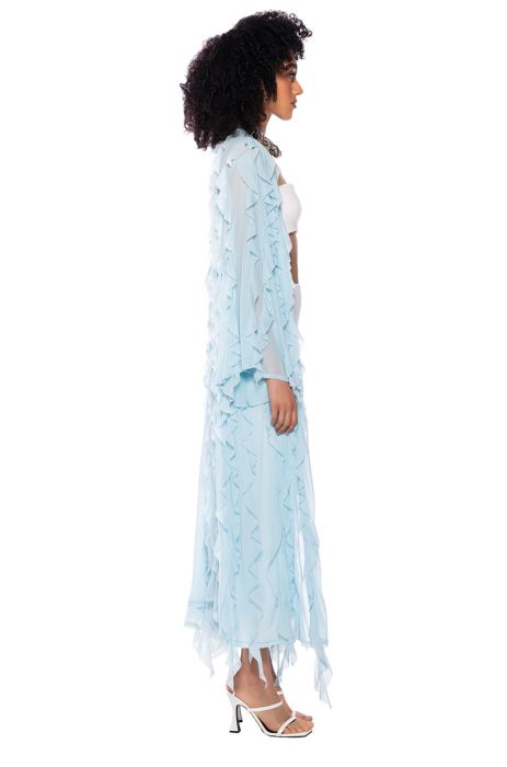 CASCADE RUFFLE MESH DUSTER in light blue
