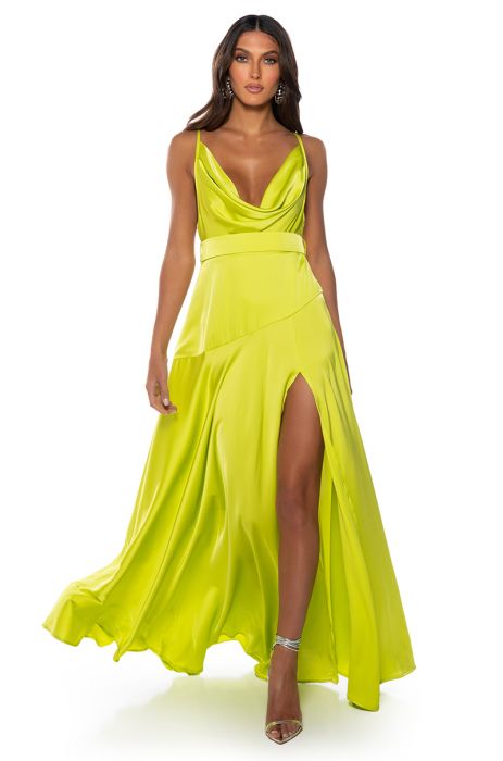 CASSIDEE COWL NECK MAXI DRESS in LIME