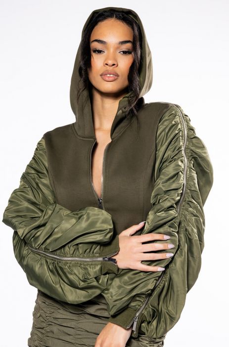 QUEEN BEE EXAGGERATED BOMBER in OLIVE