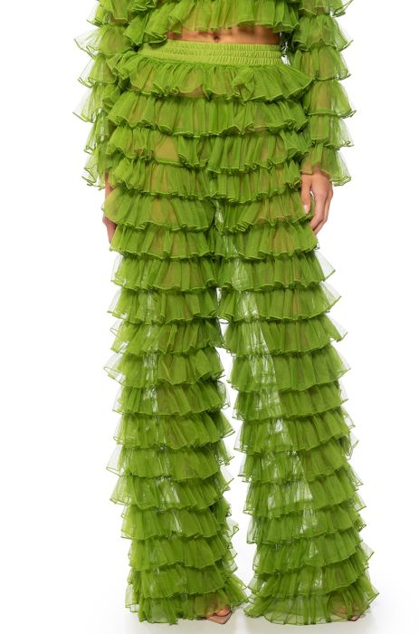 CLARITY RUFFLED PALAZZO PANT IN LIGHT GREEN
