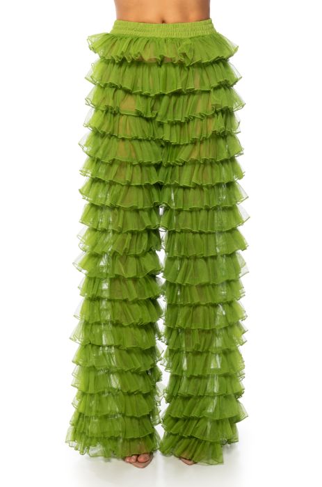 CLARITY RUFFLED PALAZZO PANT IN LIGHT GREEN