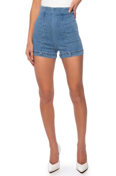 CLUB HIGH WAISTED DENIM SHORTS IN LIGHT BLUE DENIM