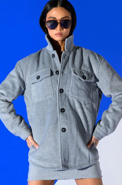 COMFY CLASSICS SHACKET WITH QUILTED LINING in gray