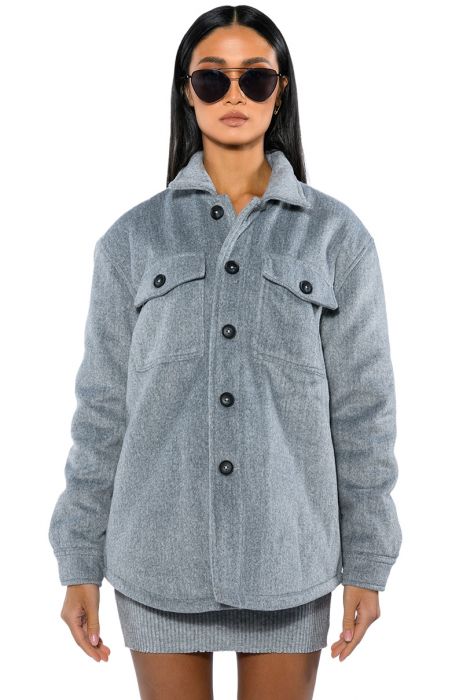 COMFY CLASSICS SHACKET WITH QUILTED LINING in gray