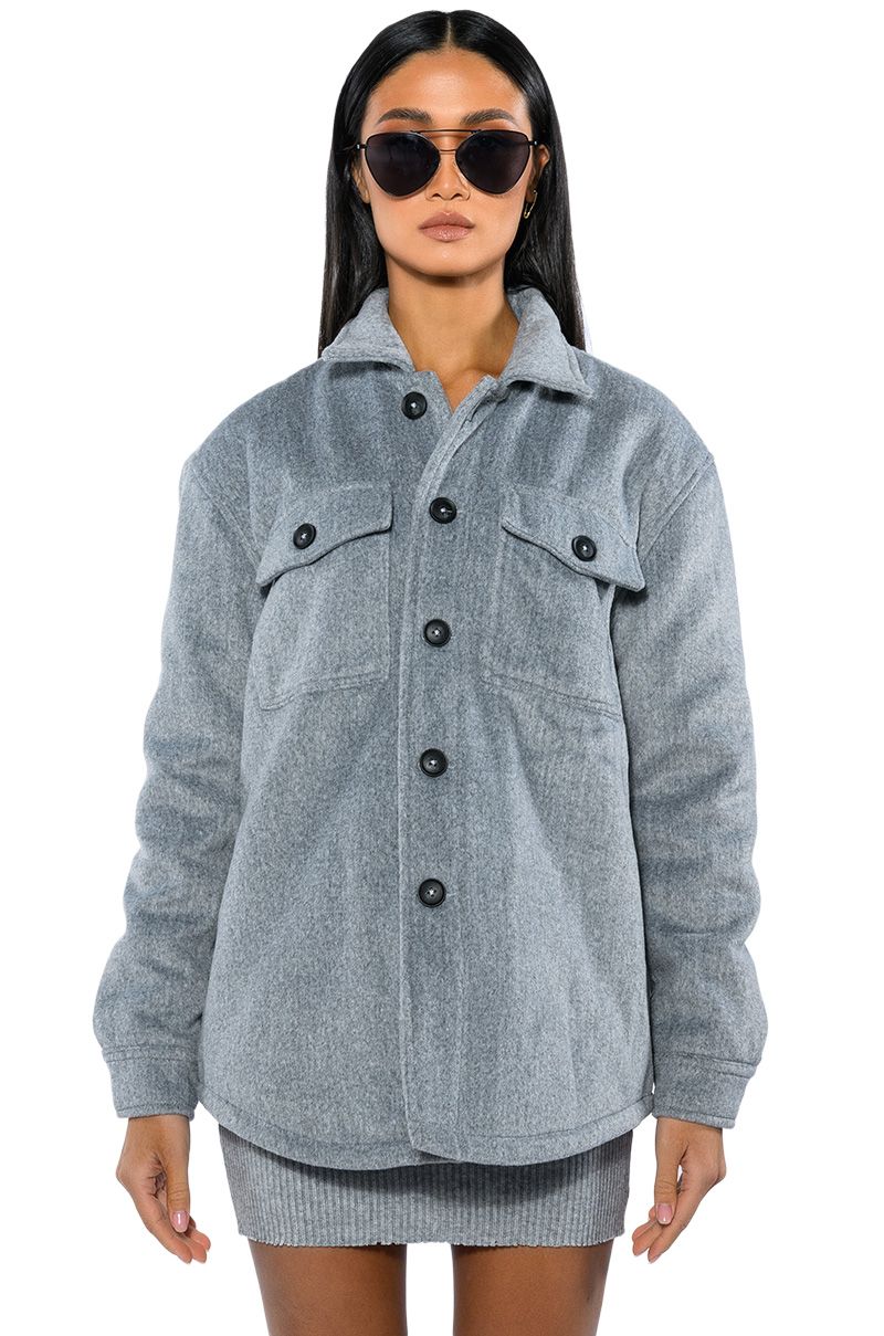COMFY CLASSICS SHACKET WITH QUILTED LINING in gray