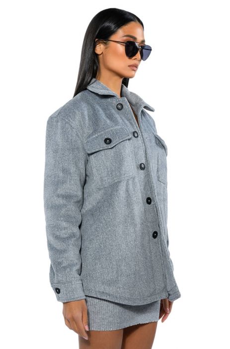 COMFY CLASSICS SHACKET WITH QUILTED LINING in gray