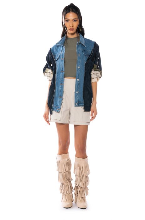 COOLER THAN COOL MIXED MEDIA BOMBER IN MULTI