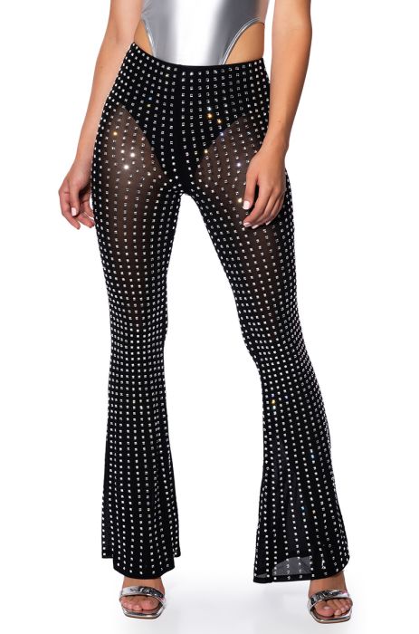 CRYSTAL CLEAR RHINESTONE FLARE PANT IN BLACK