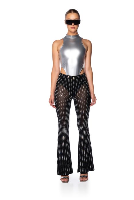 CRYSTAL CLEAR RHINESTONE FLARE PANT IN BLACK
