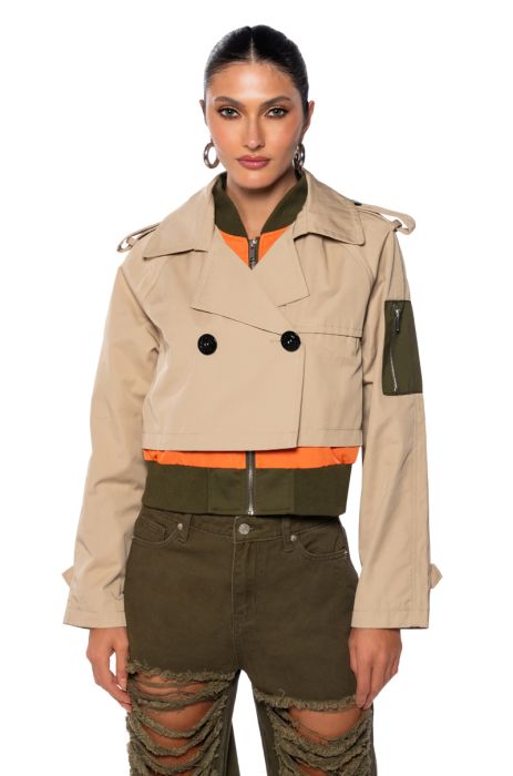 DANA BOMBER LAYER CROP TRENCH in multi