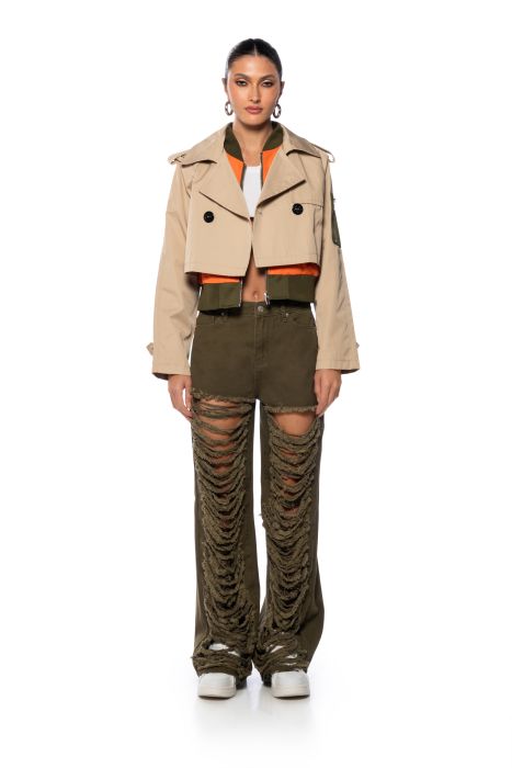 DANA BOMBER LAYER CROP TRENCH in multi