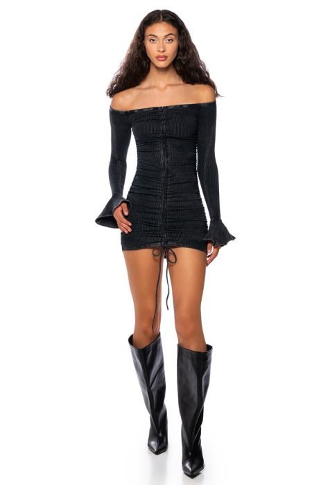 DANI MINERAL WASH MINI DRESS IN BLACK