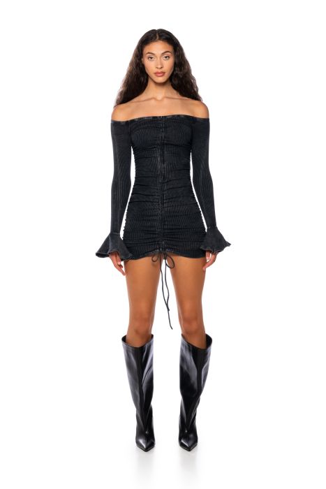 DANI MINERAL WASH MINI DRESS IN BLACK