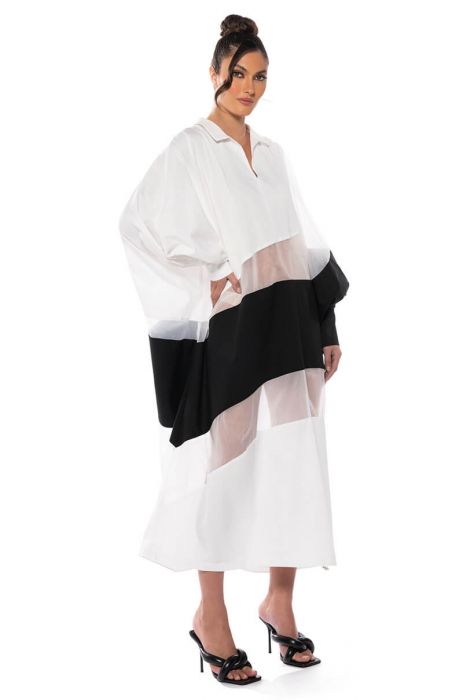 DAY AND NIGHT COLORBLOCKED MIDI DRESS in WHITE BLACK