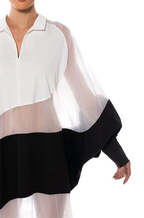 DAY AND NIGHT COLORBLOCKED MIDI DRESS in WHITE BLACK