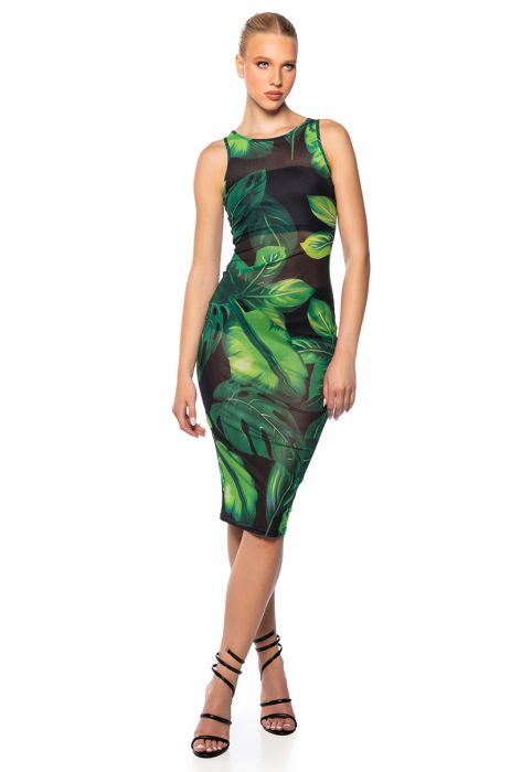 DAYNA PRINTED MESH MAXI DRESS IN GREEN