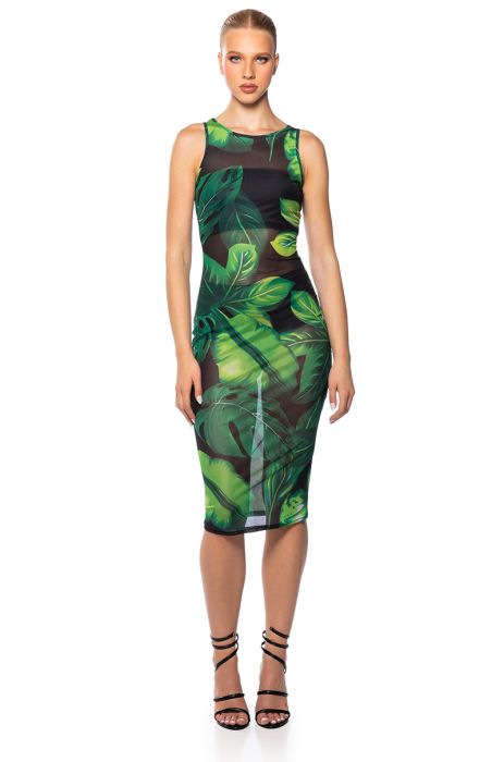 DAYNA PRINTED MESH MAXI DRESS IN GREEN
