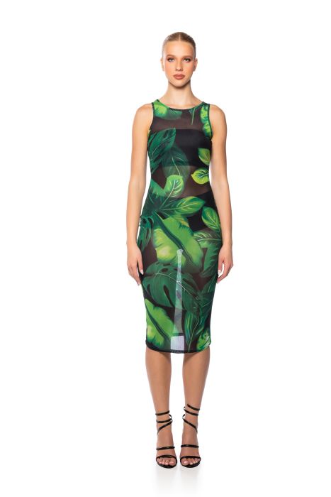 DAYNA PRINTED MESH MAXI DRESS IN GREEN