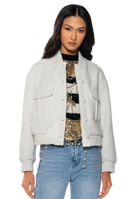 DAYTIME DRAMA TWEED BOMBER in WHITE