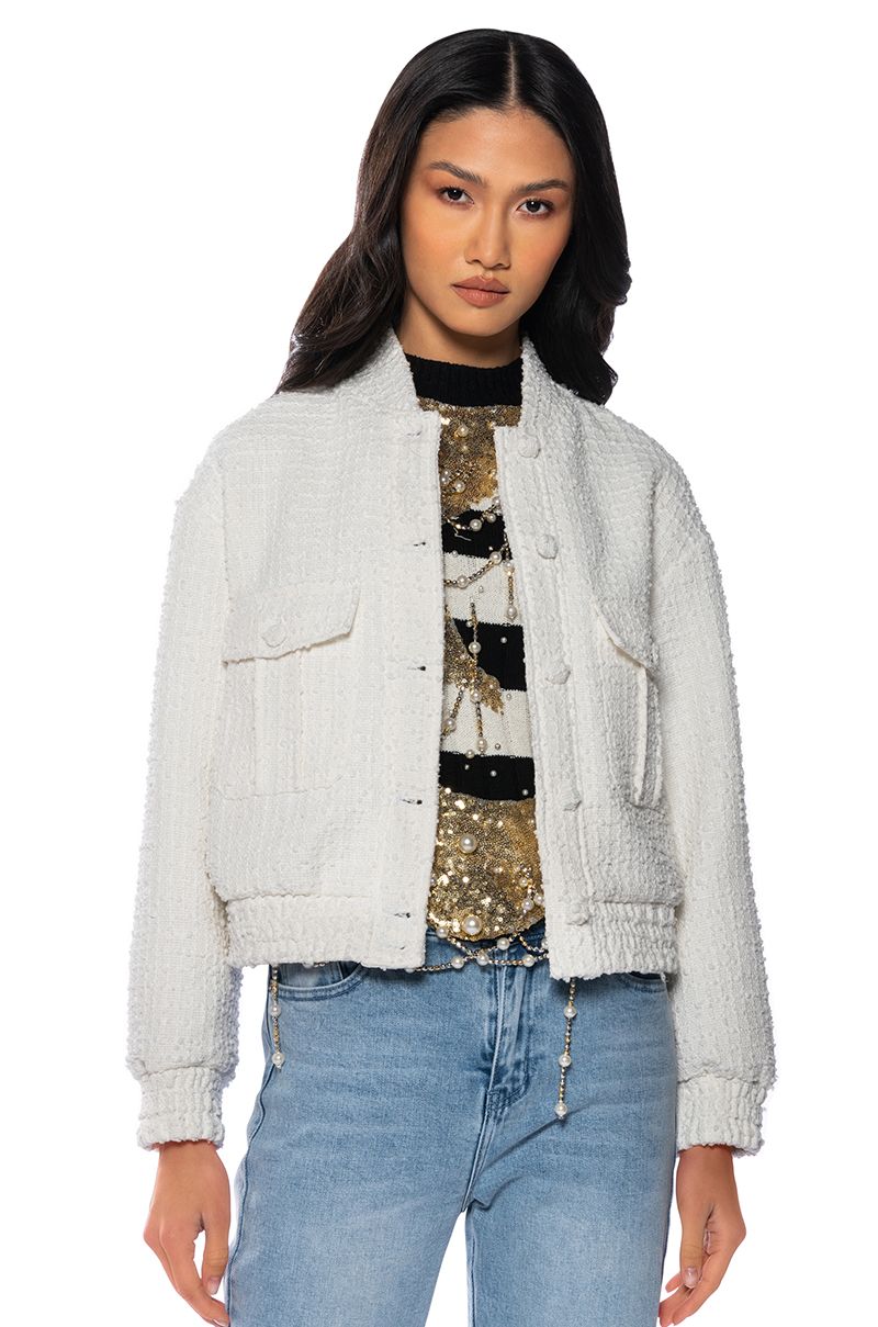 DAYTIME DRAMA TWEED BOMBER in WHITE