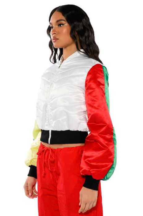 DECKER COLOR BLOCK BOMBER in WHITE MULTI