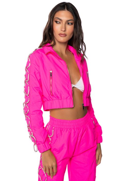 DIAMOND LACE UP TRACK JACKET IN PINK