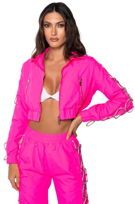 DIAMOND LACE UP TRACK JACKET IN PINK