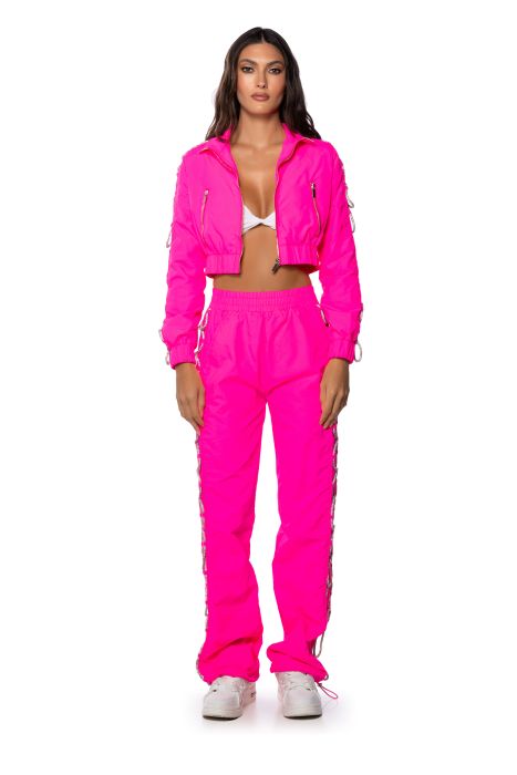 DIAMOND LACE UP TRACK JACKET IN PINK