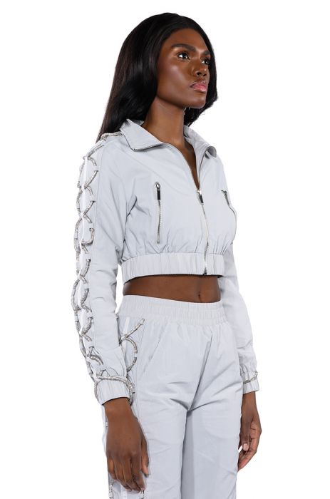 DIAMOND LACE UP TRACK JACKET in GREY
