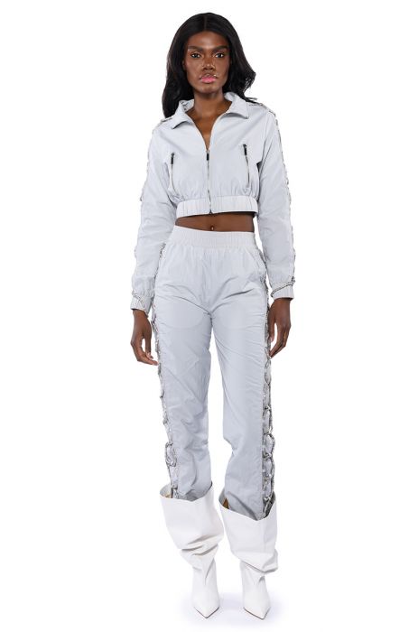 DIAMOND LACE UP TRACK JACKET in GREY