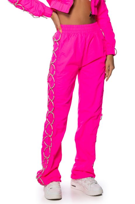 DIAMOND LACE UP TRACK PANT IN PINK