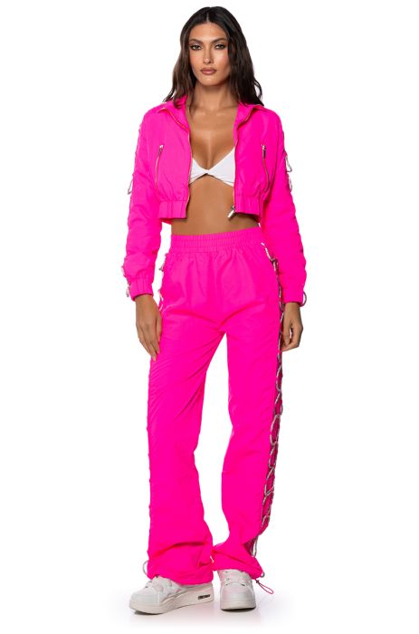 DIAMOND LACE UP TRACK PANT IN PINK