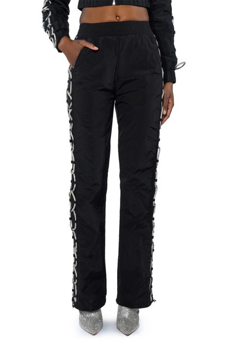DIAMOND LACE UP TRACK PANT IN BLACK SILVER