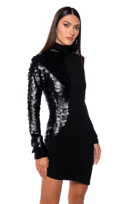 DRACO SCALED MINI DRESS IN BLACK
