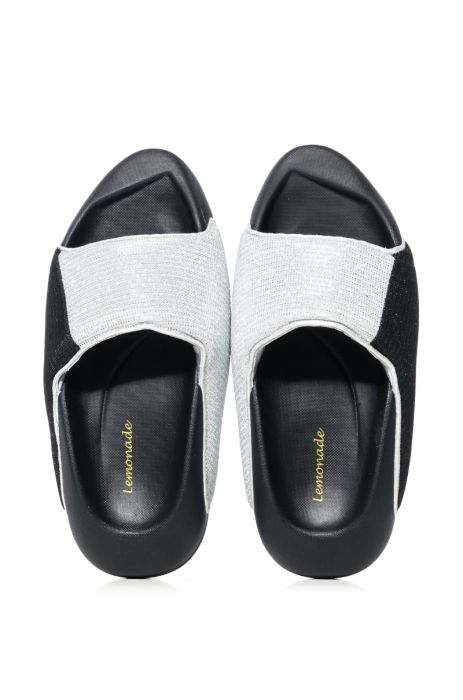EGOMAR SPARKLY METALLIC DESIGN SLIP ON SANDAL IN SILVER