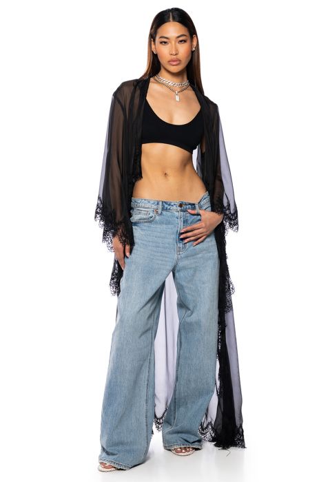 ELECTRA LACE TRIM CHIFFON DUSTER in black