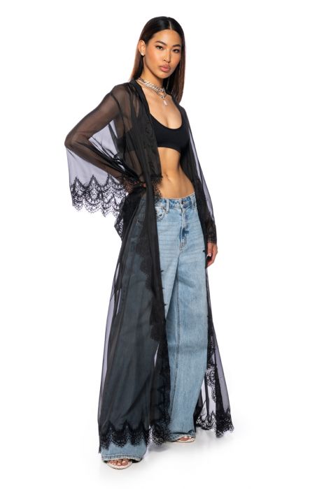 ELECTRA LACE TRIM CHIFFON DUSTER in black