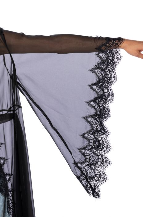 ELECTRA LACE TRIM CHIFFON DUSTER in black