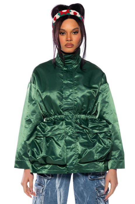 EMERALD CITY CINCHED NYLON JACKET in olive