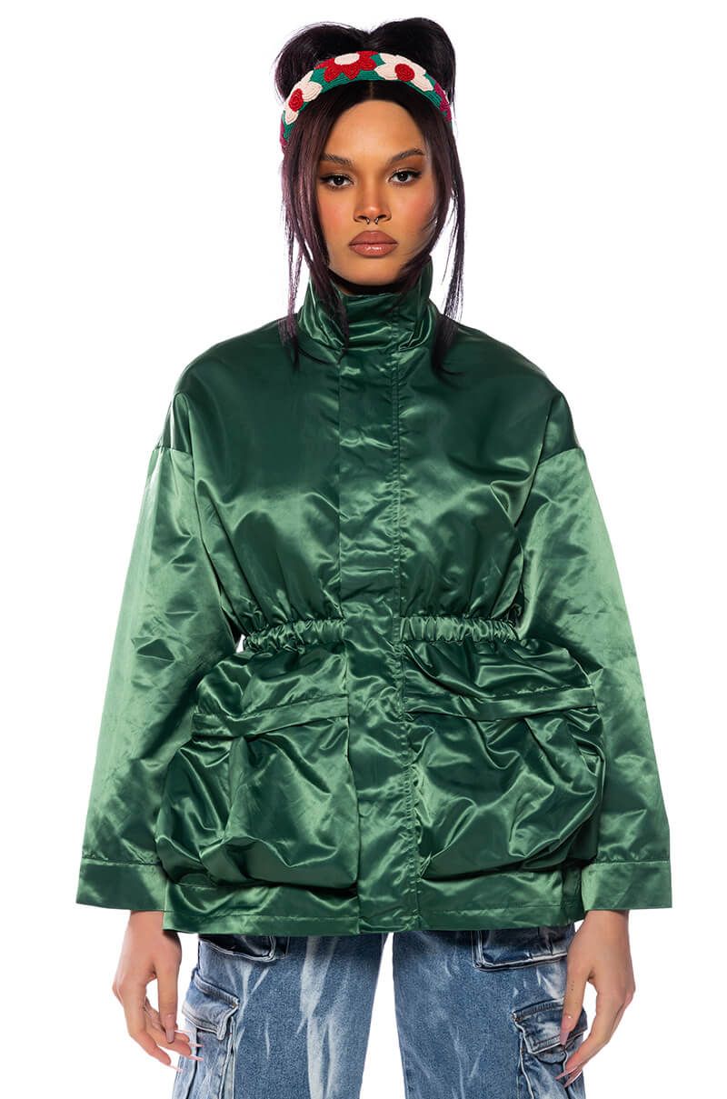 EMERALD CITY CINCHED NYLON JACKET in olive
