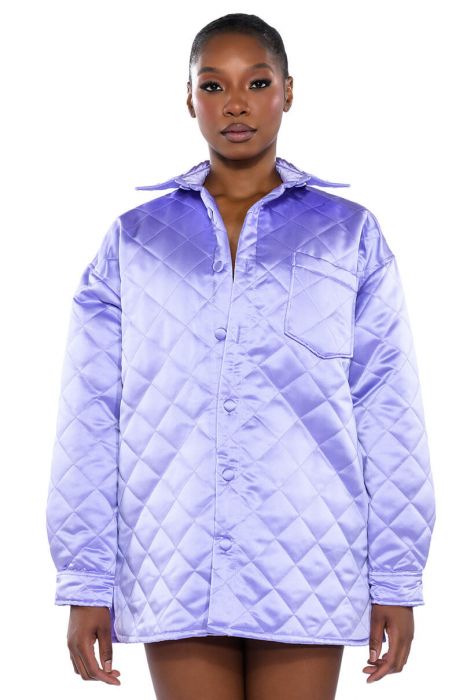 FIELD OF DREAMS SATIN QUILTED SHACKET in LIGHT PURPLE