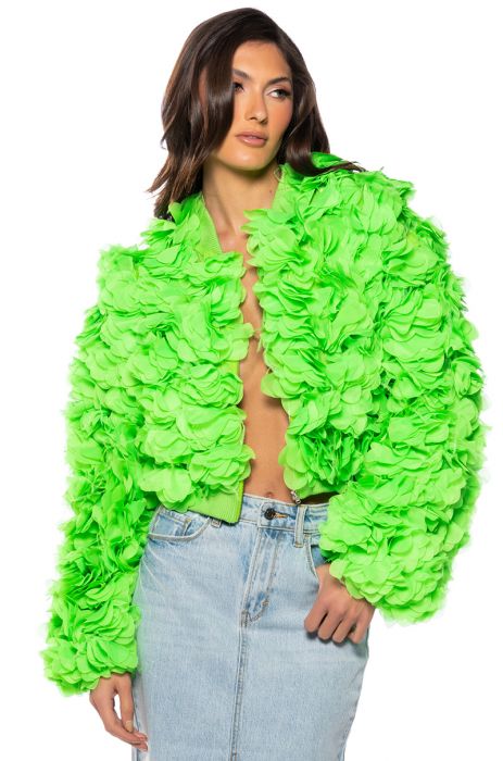 GARDEN OF EDEN APPLIQUE BOMBER IN LIME