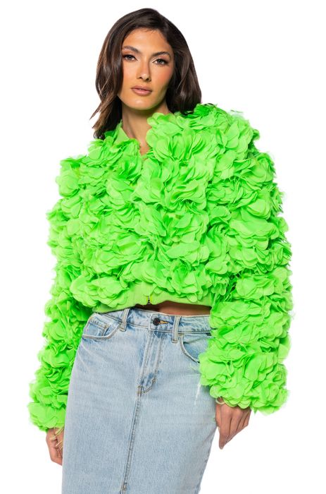 GARDEN OF EDEN APPLIQUE BOMBER IN LIME